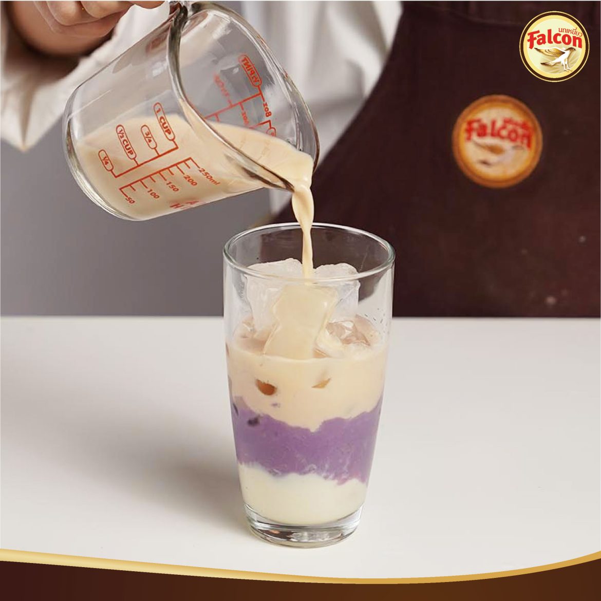 เมนูชานมเผือกโมจิ จากข้นจืด นกเหยี่ยว ฟอลคอน เอ็กซ์ตร้า และครีมเทียมข้นหวานชนิดพร่องไขมัน